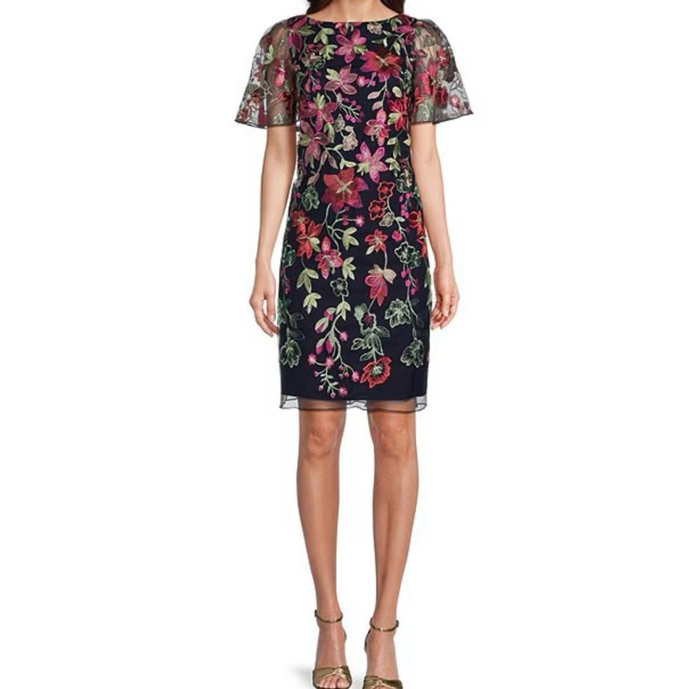 Jessica Howard Floral Embroidered Mesh Sheath Dress